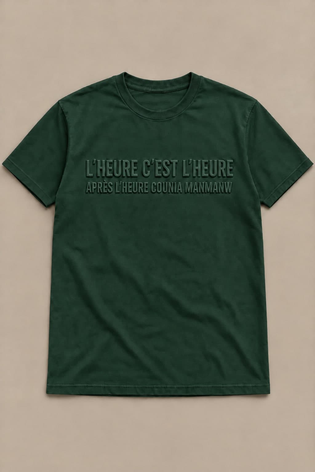 T-shirt Après l'heure embossé ton sur ton, coloris vert bananier, à plat, vu de face